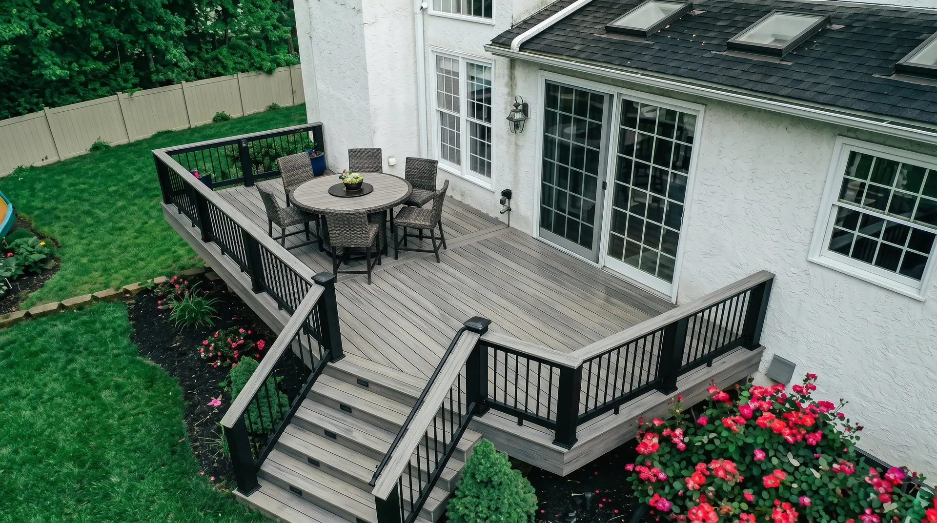 Custom deck featuring high-end railing installation